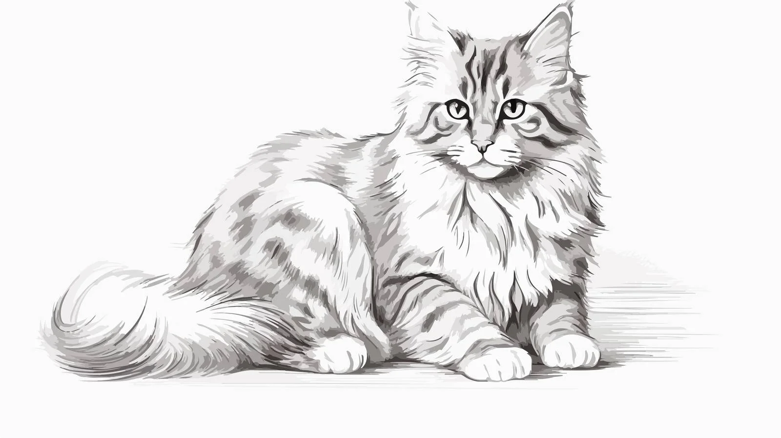 Detailed Fluffy Cat Sketch Engraving — free download from Dotvec