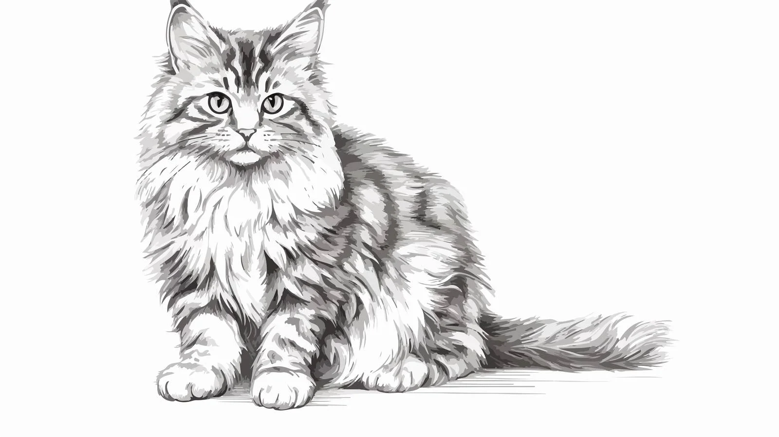 Fluffy Cat Engraved Style Sketch — free download from Dotvec