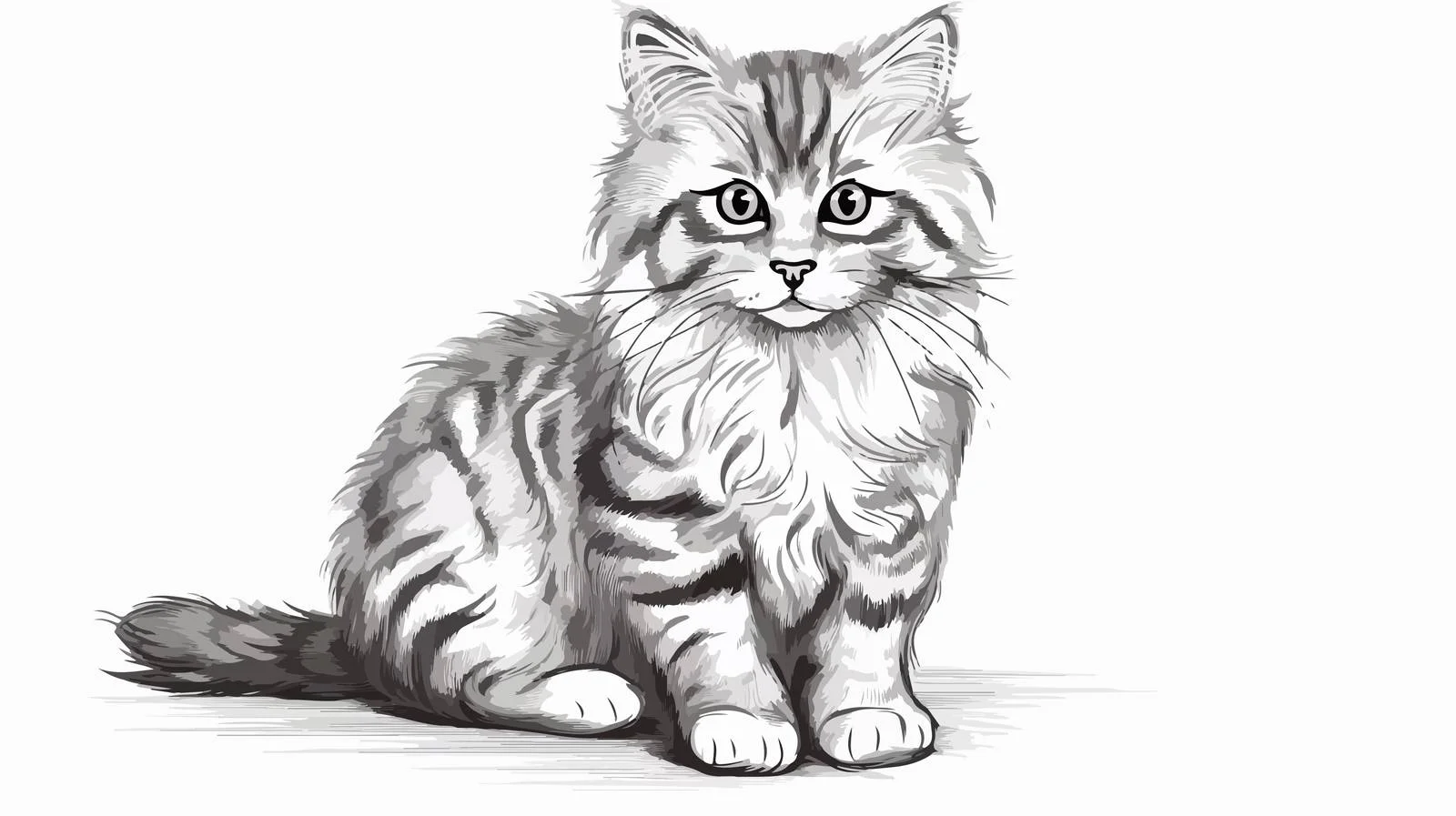 Hand-Drawn Fluffy Cat Engraved Sketch — free download from Dotvec