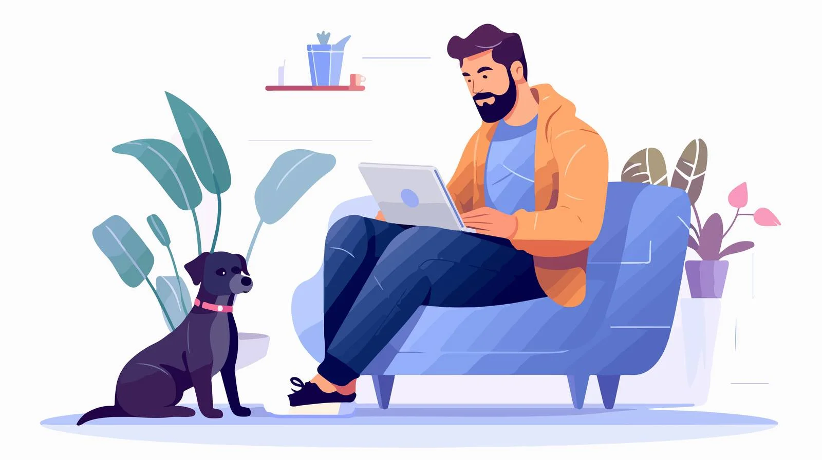 Man and dog on sofa use digital tablet — free download from Dotvec