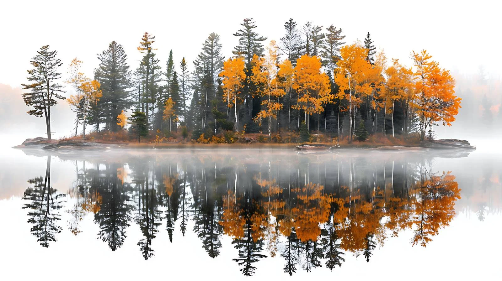 Misty Autumn Trees and Small Island — free download from Dotvec