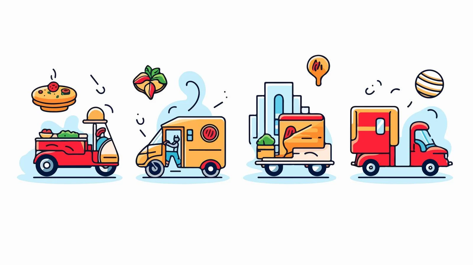 Modern Food Delivery Lineart Illustrations Set — free download from Dotvec