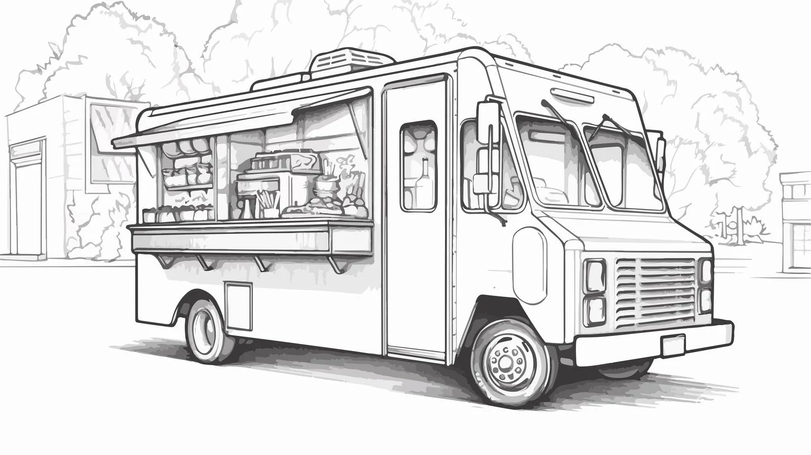 Hand-drawn Food Truck Illustration — free download from Dotvec