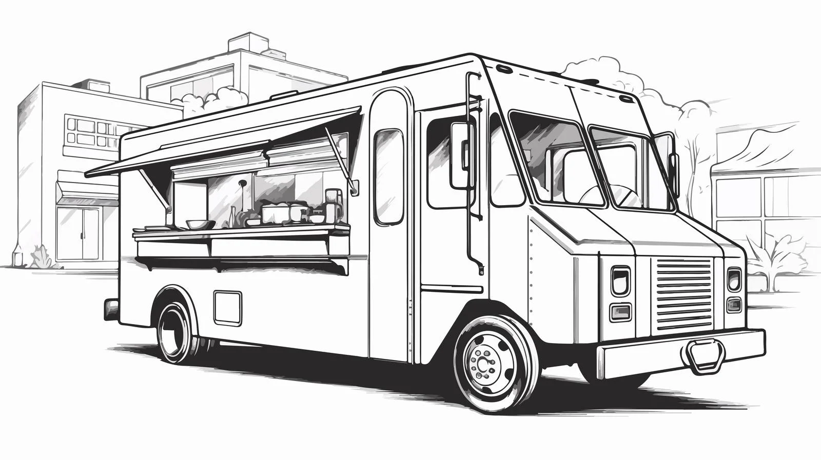 Hand-drawn Fast Food Truck Sketch — free download from Dotvec
