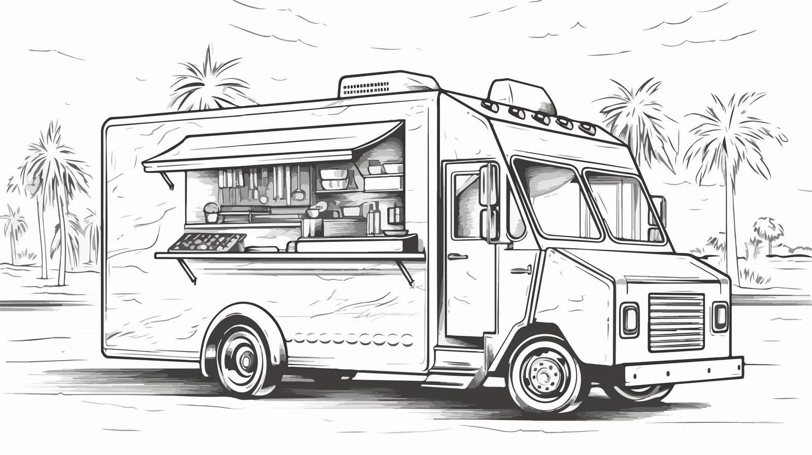 Hand-drawn Fast Food Truck Illustration — free download from Dotvec