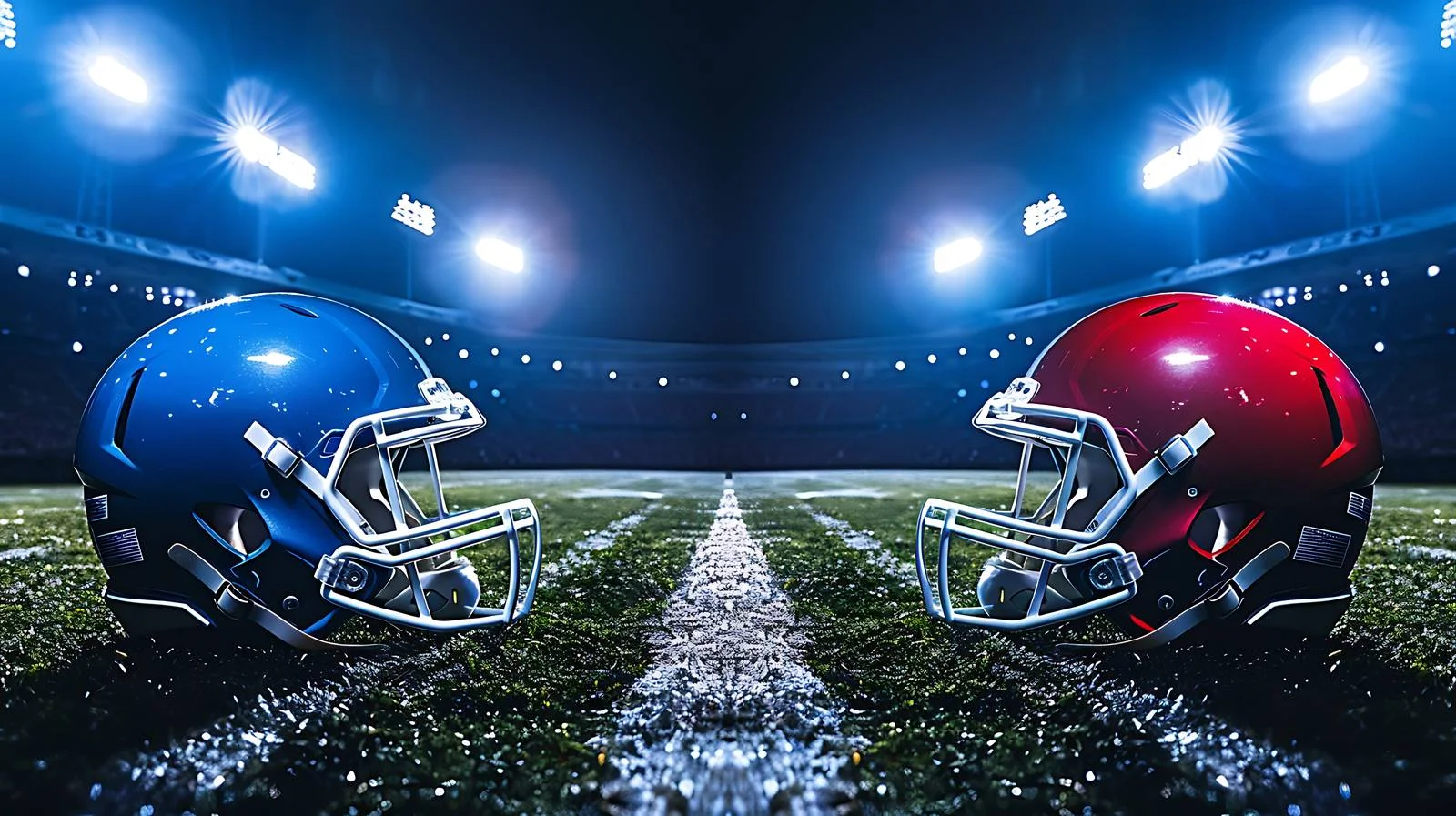Intense Football Helmets Clash on Yard Line — free download from Dotvec