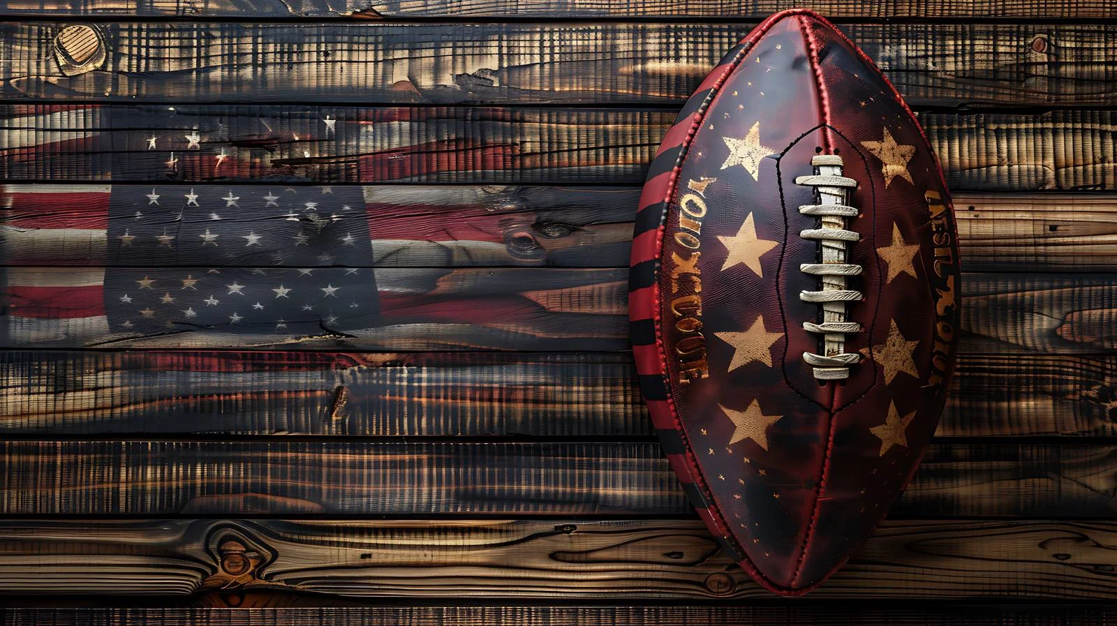 Patriotic Football on Dark Wood Background — free download from Dotvec