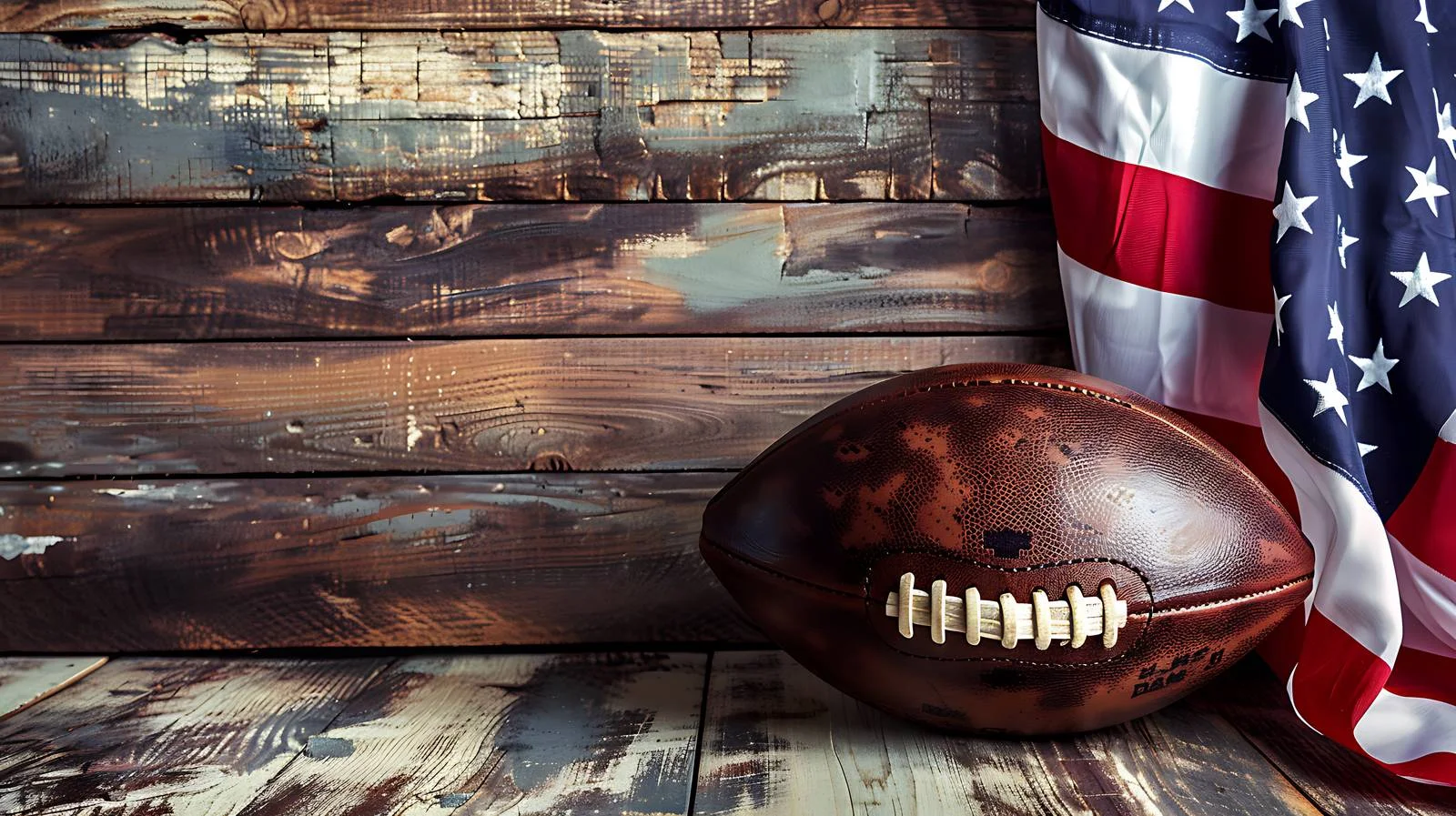 Patriotic Football on Dark Pine Wood Background — free download from Dotvec