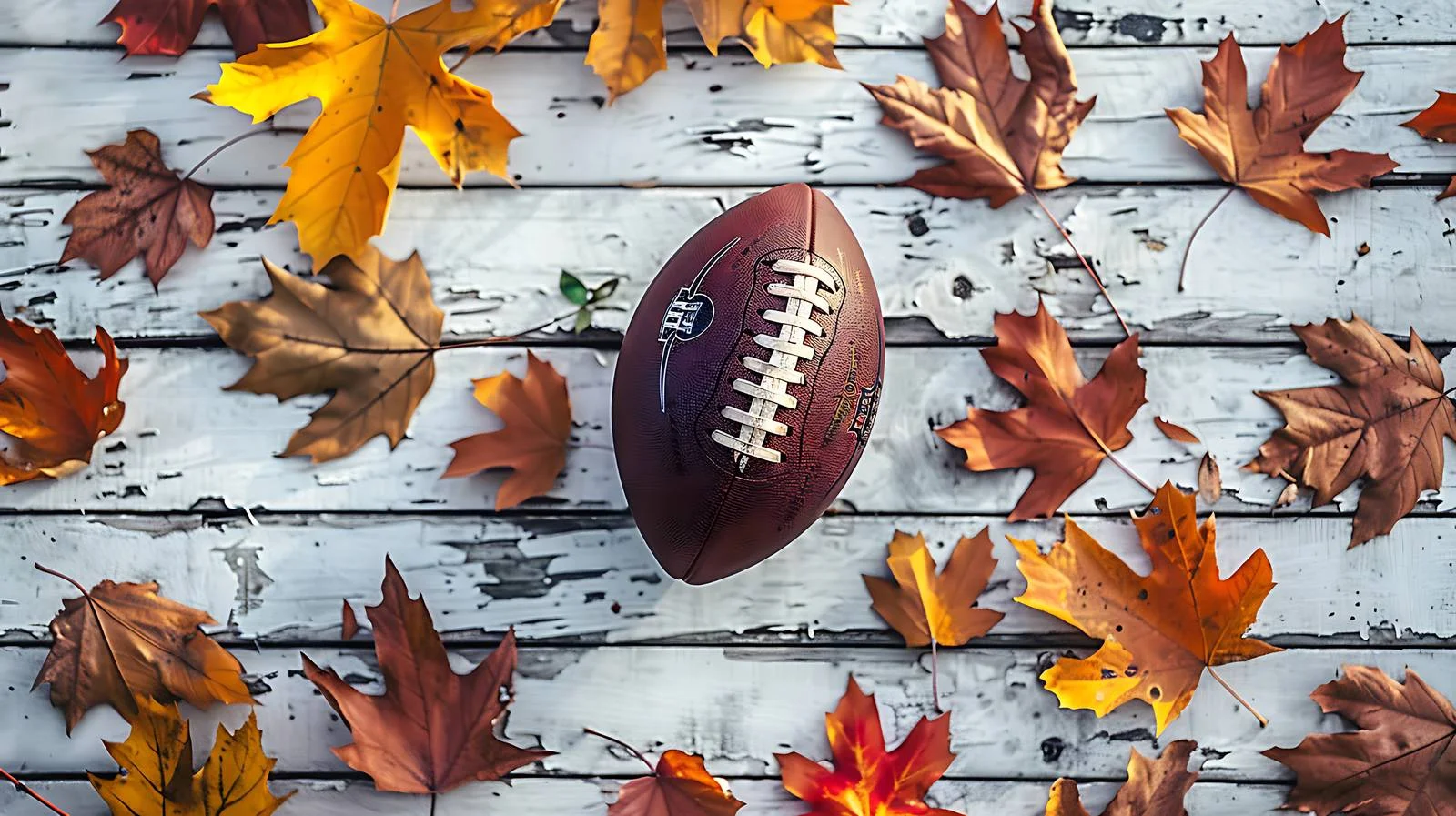 Autumn Football on Wooden Surface Top View — free download from Dotvec