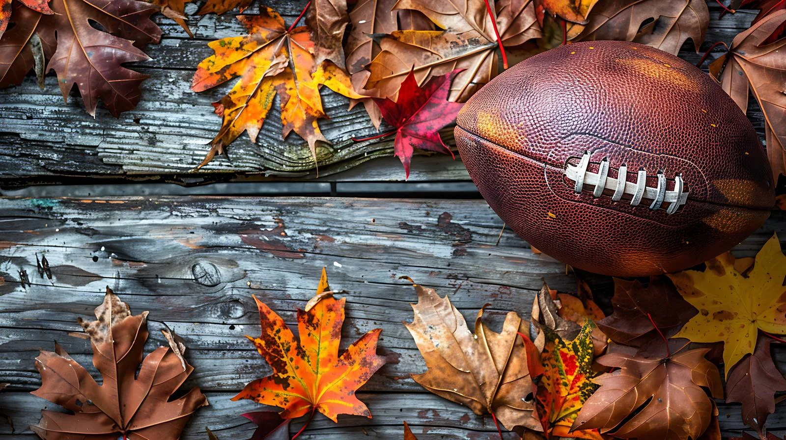 Autumnal Football on Rough Wooden Surface — free download from Dotvec