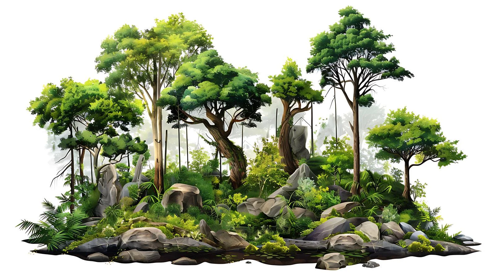 Serene Forest Scene on White Background — free download from Dotvec