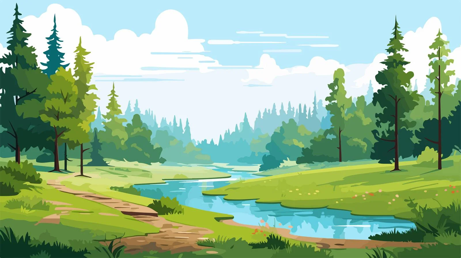 Tranquil Summer Forest Panorama Landscape View — free download from Dotvec