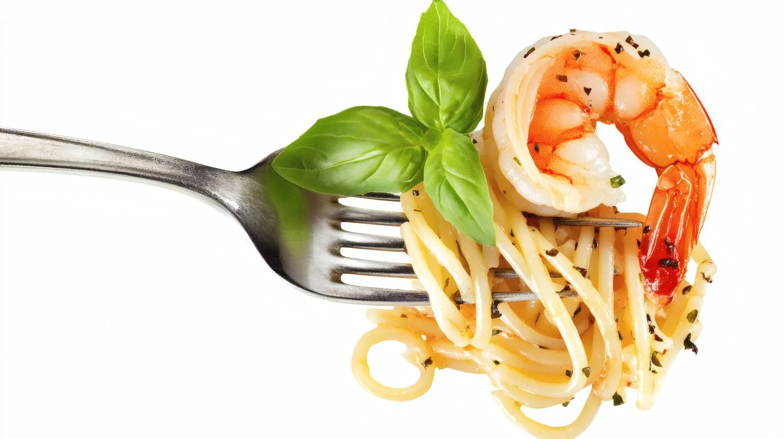Exquisite pasta and shrimp fork on white — free download from Dotvec