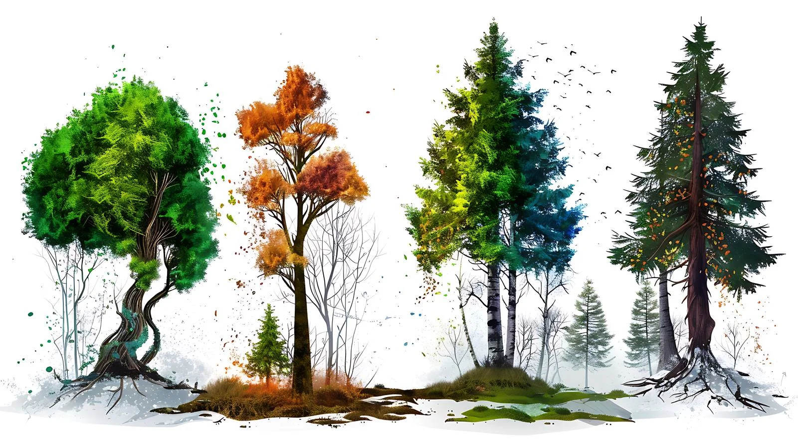 Forest Seasons Changing on White Background — free download from Dotvec