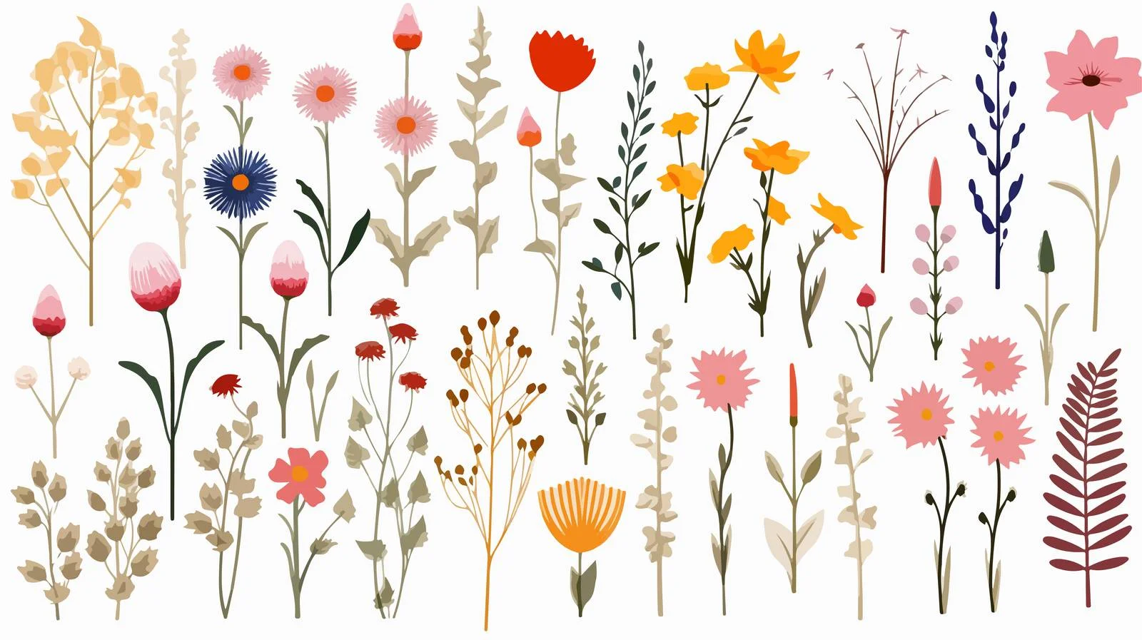 Delicate Floral Set with Lush Stems — free download from Dotvec