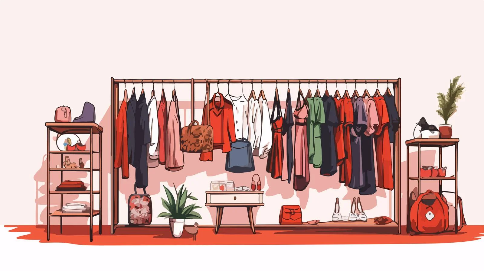 Detailed sketch of chic fashion store interior — free download from Dotvec