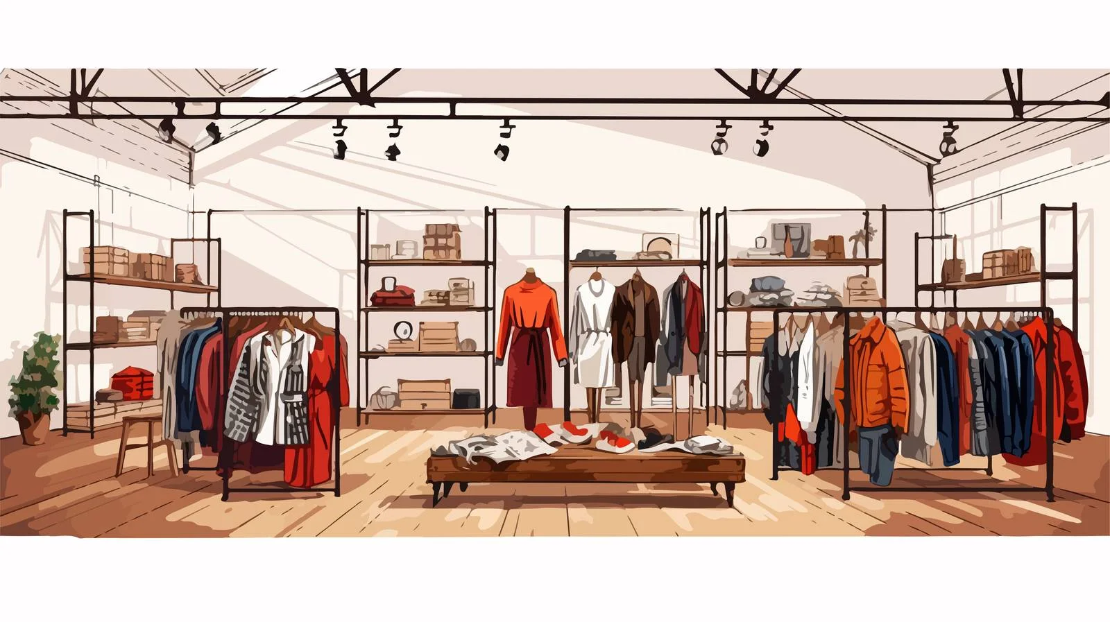 Chic Clothing Boutique Sketch Interior Design — free download from Dotvec