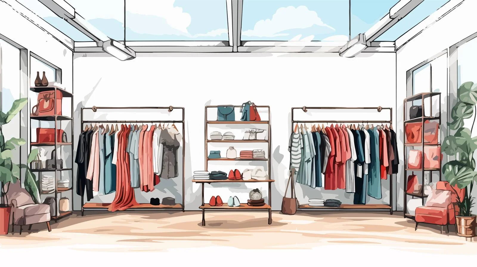 Chic Fashion Boutique Interior Sketch — free download from Dotvec