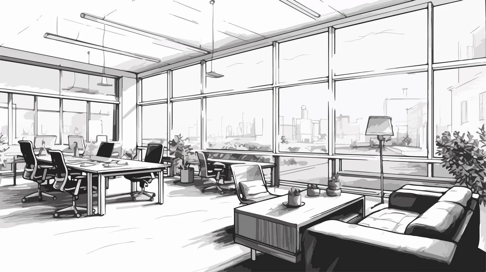 Hand-drawn Open Office Coworking Concept — free download from Dotvec