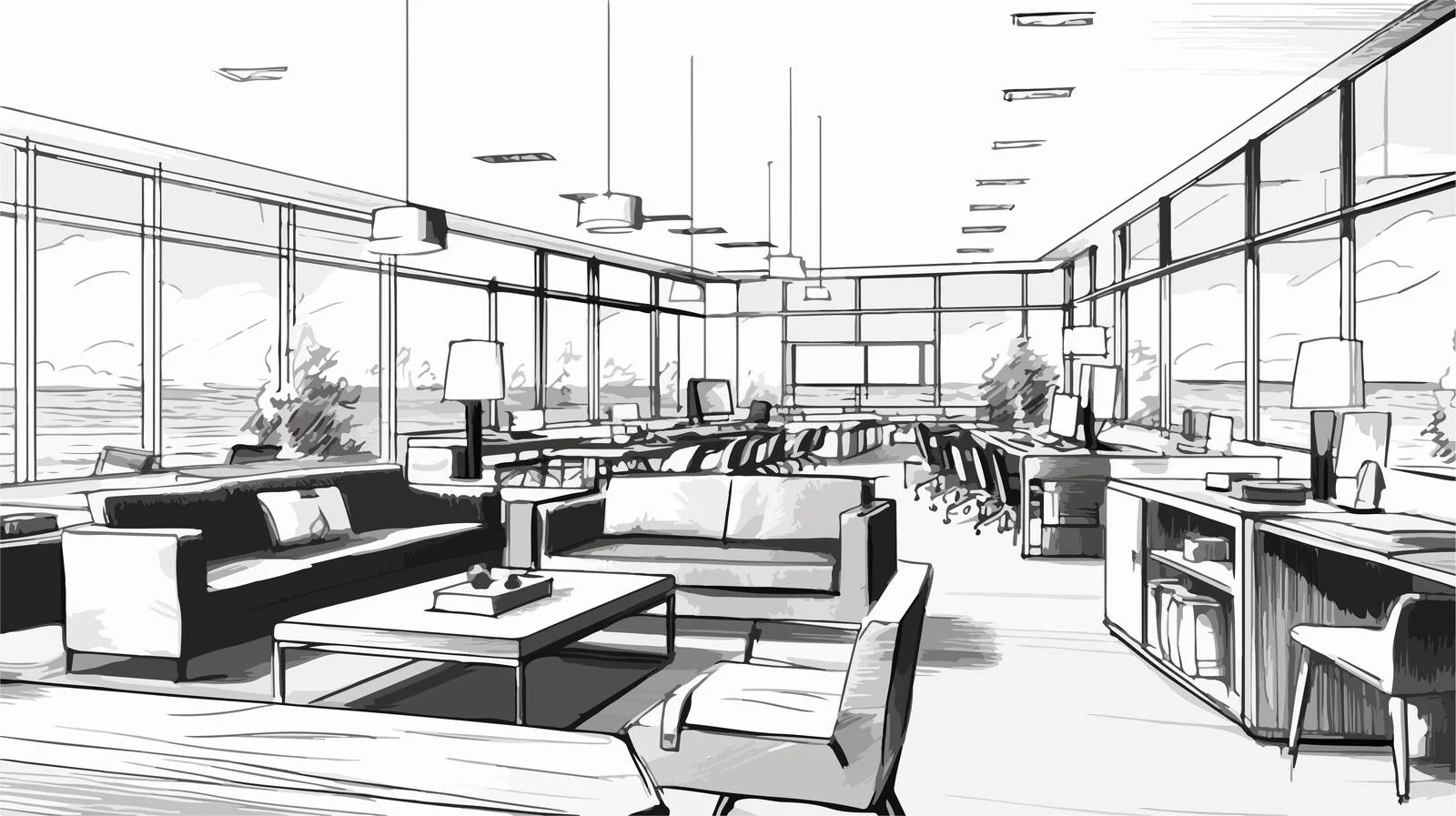 Creative Hand-drawn Coworking Area Layout — free download from Dotvec