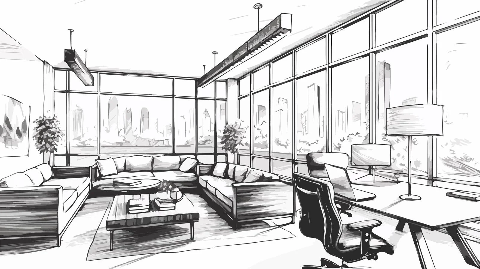 Creative doodle of shared workspace environment — free download from Dotvec