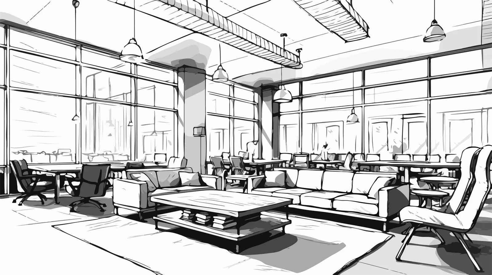 Conceptual sketch of shared office environment — free download from Dotvec