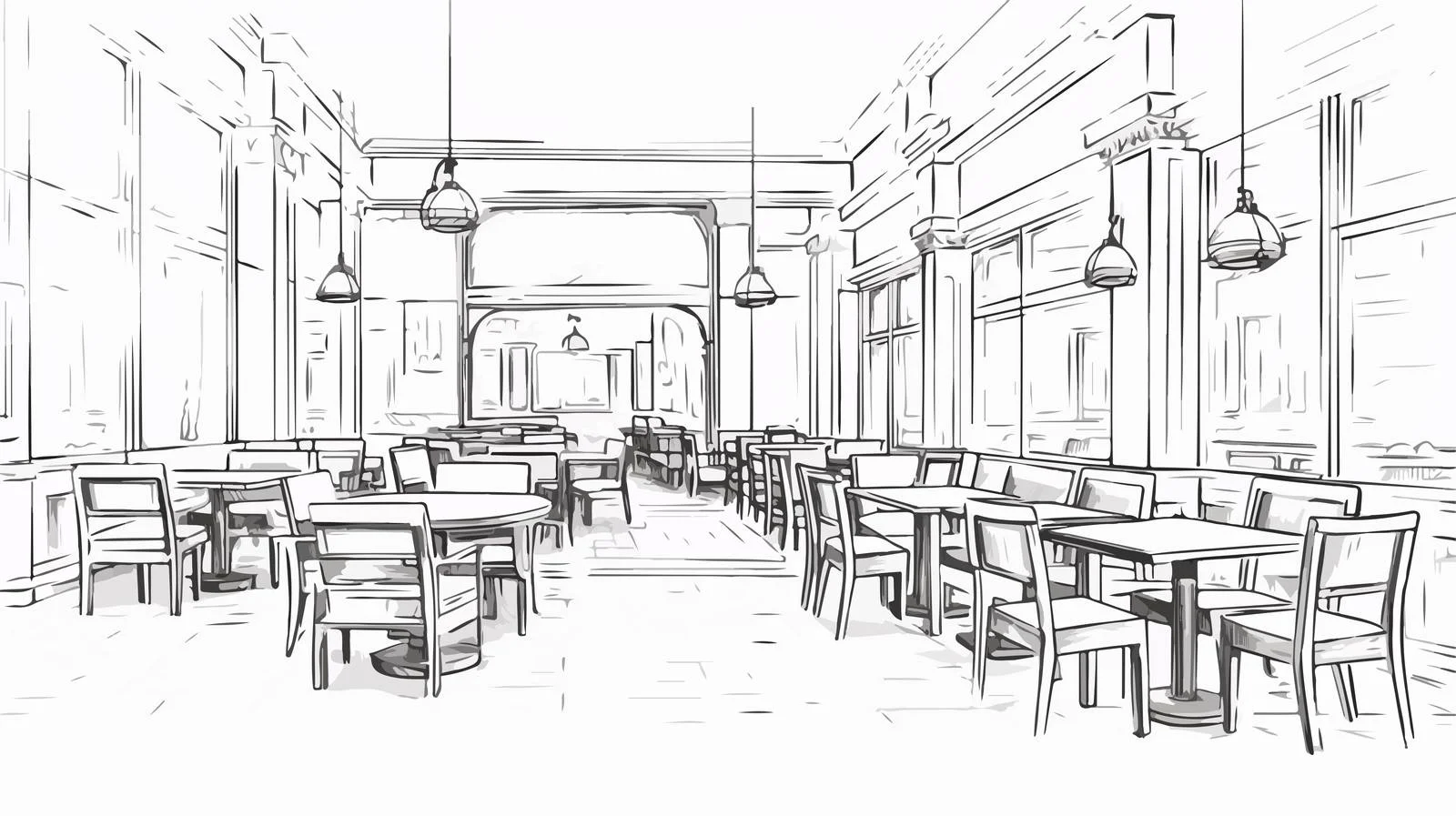 Elegant hand-drawn concept of upscale restaurant interior — free download from Dotvec