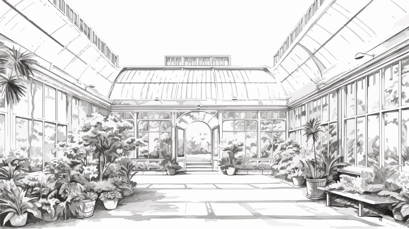 Botanical Garden Interior Sketch Drawing — free download from Dotvec
