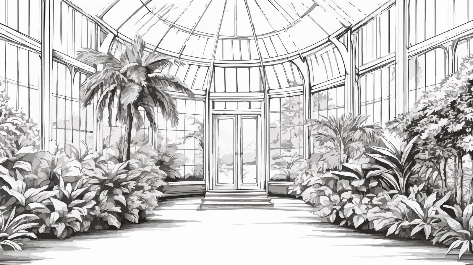 Exquisite Tropical Botanical Garden Interior Sketch — free download from Dotvec