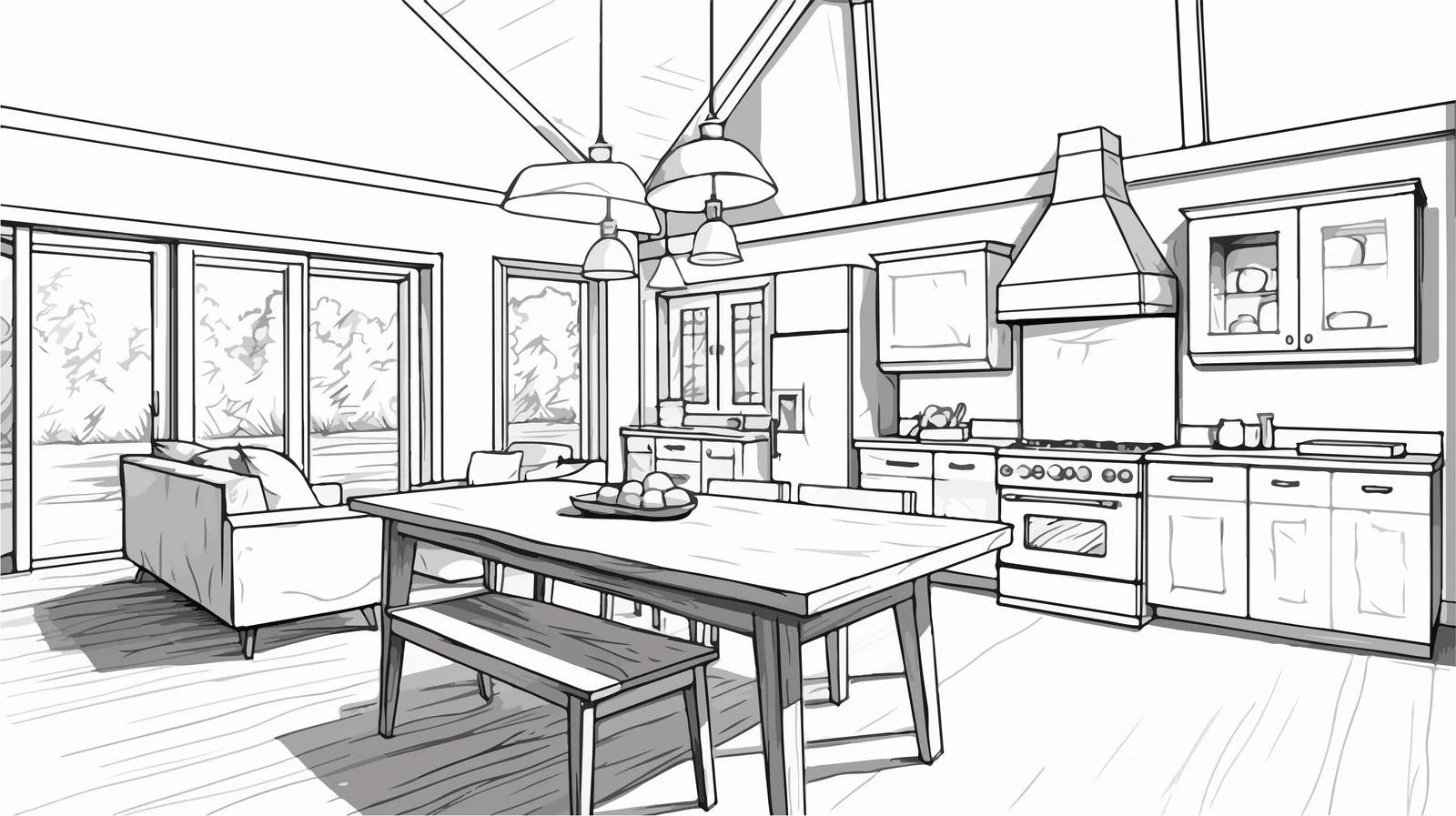 Elegant Freehand Sketch of Summer Residence Interior — free download from Dotvec