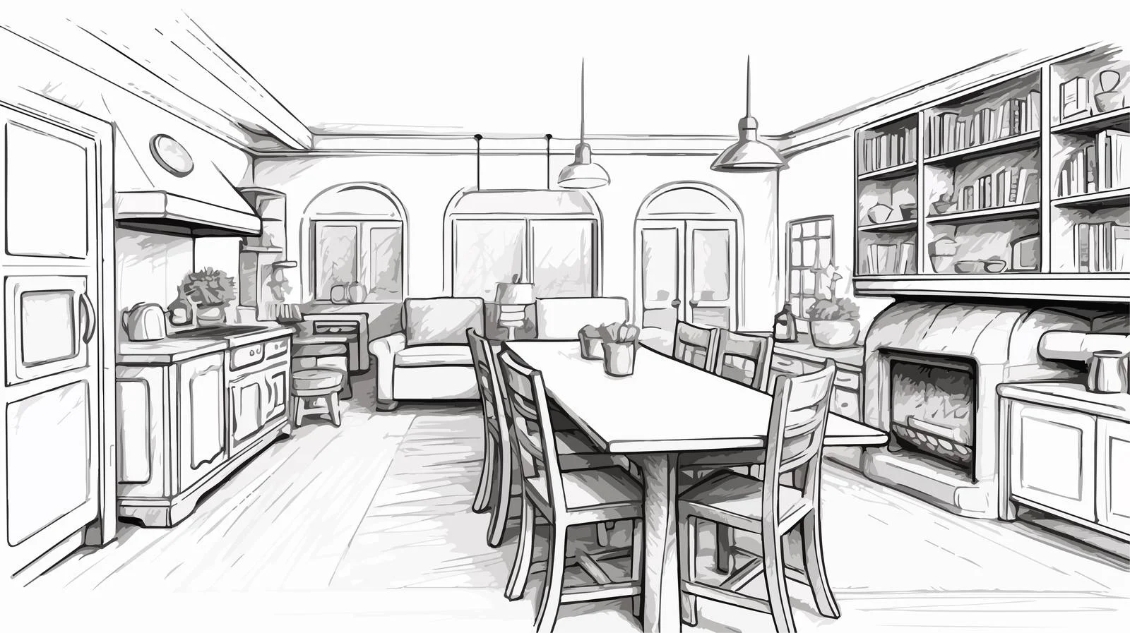 Detailed Freehand Sketch of Grand Estate Interior — free download from Dotvec