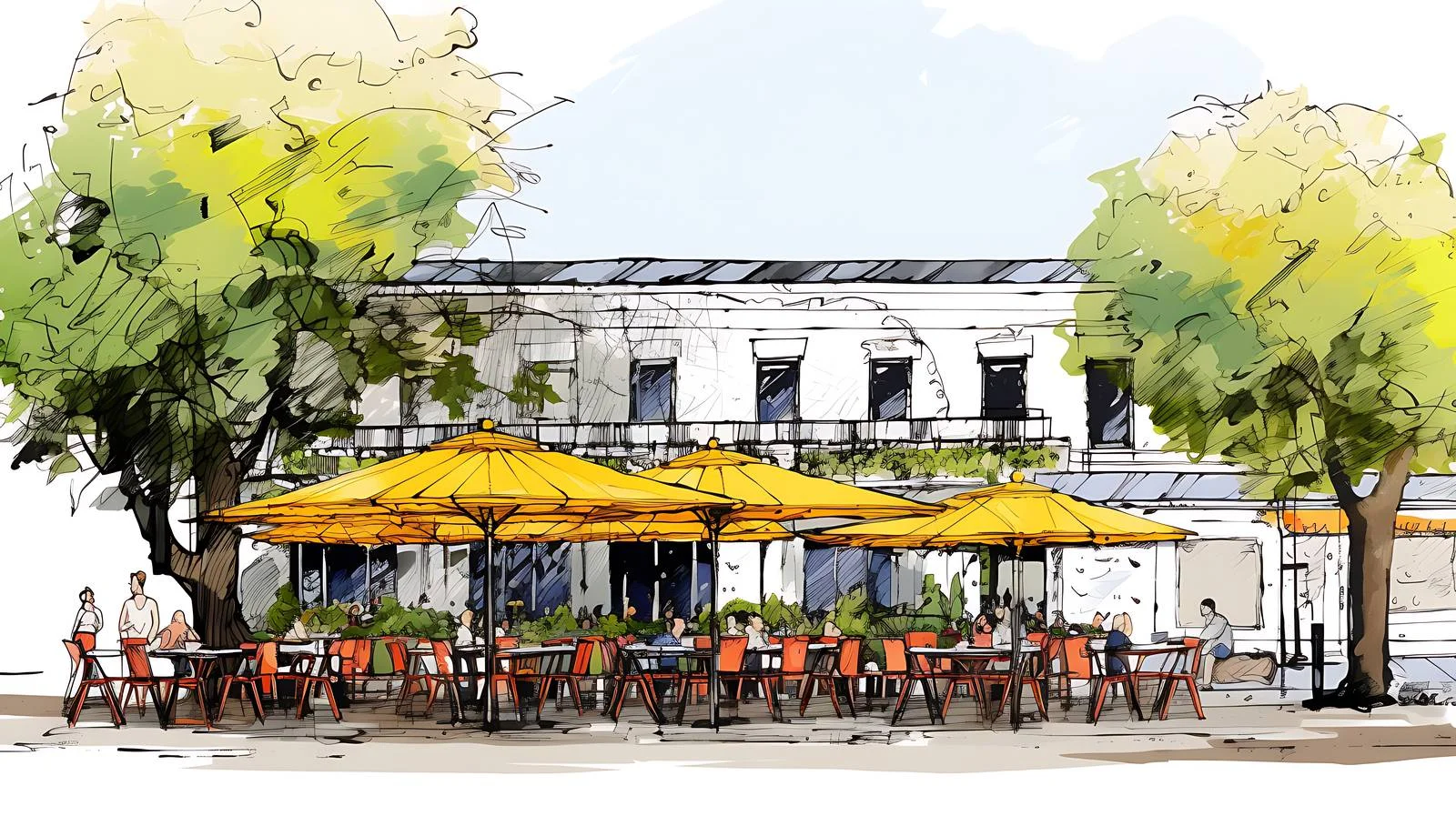 Charming hand-drawn outdoor eatery illustration — free download from Dotvec