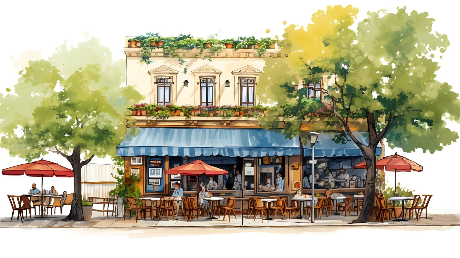 Charming hand-drawn outdoor cafe illustration — free download from Dotvec