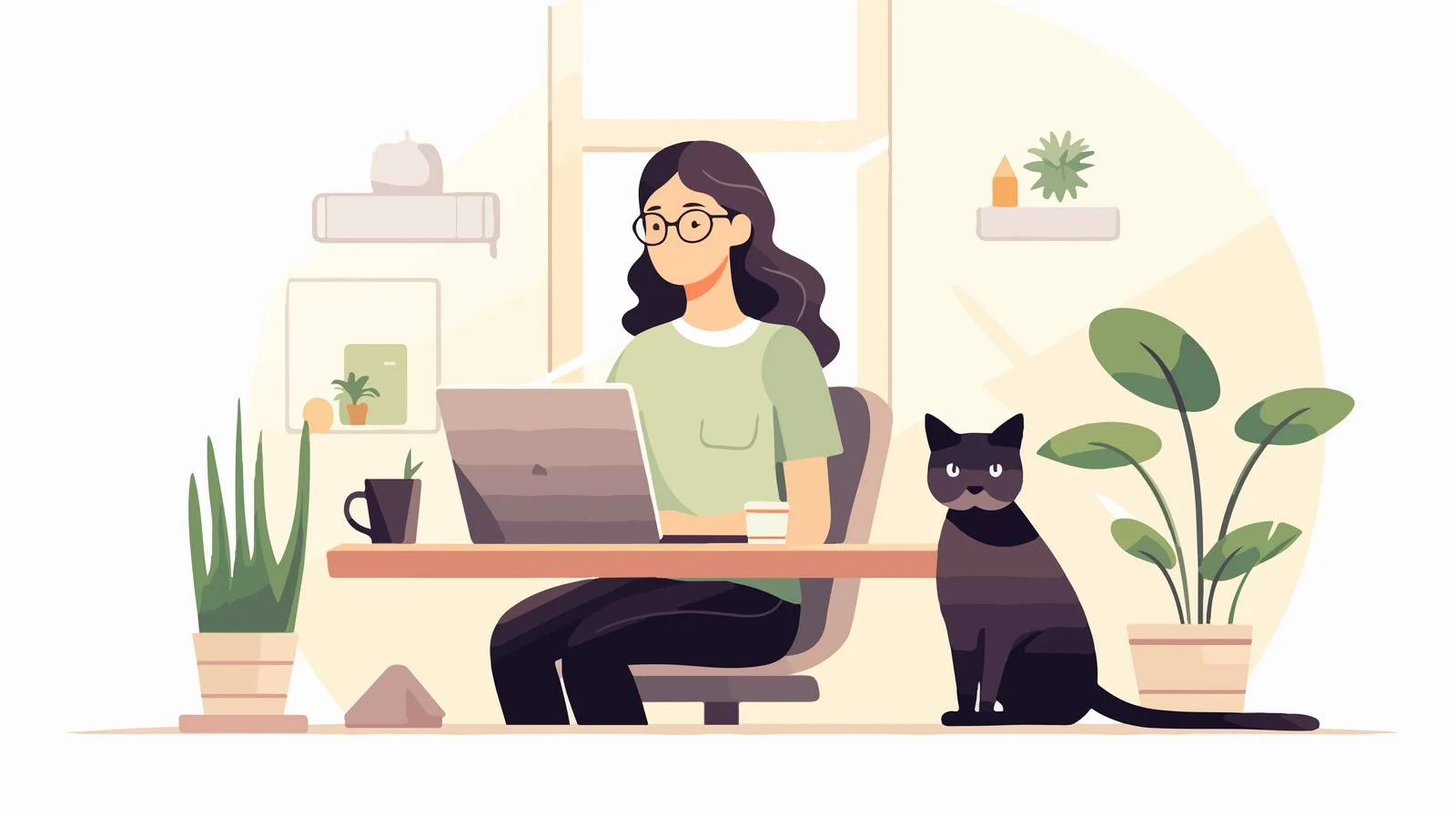 Successful female freelancer working from home — free download from Dotvec
