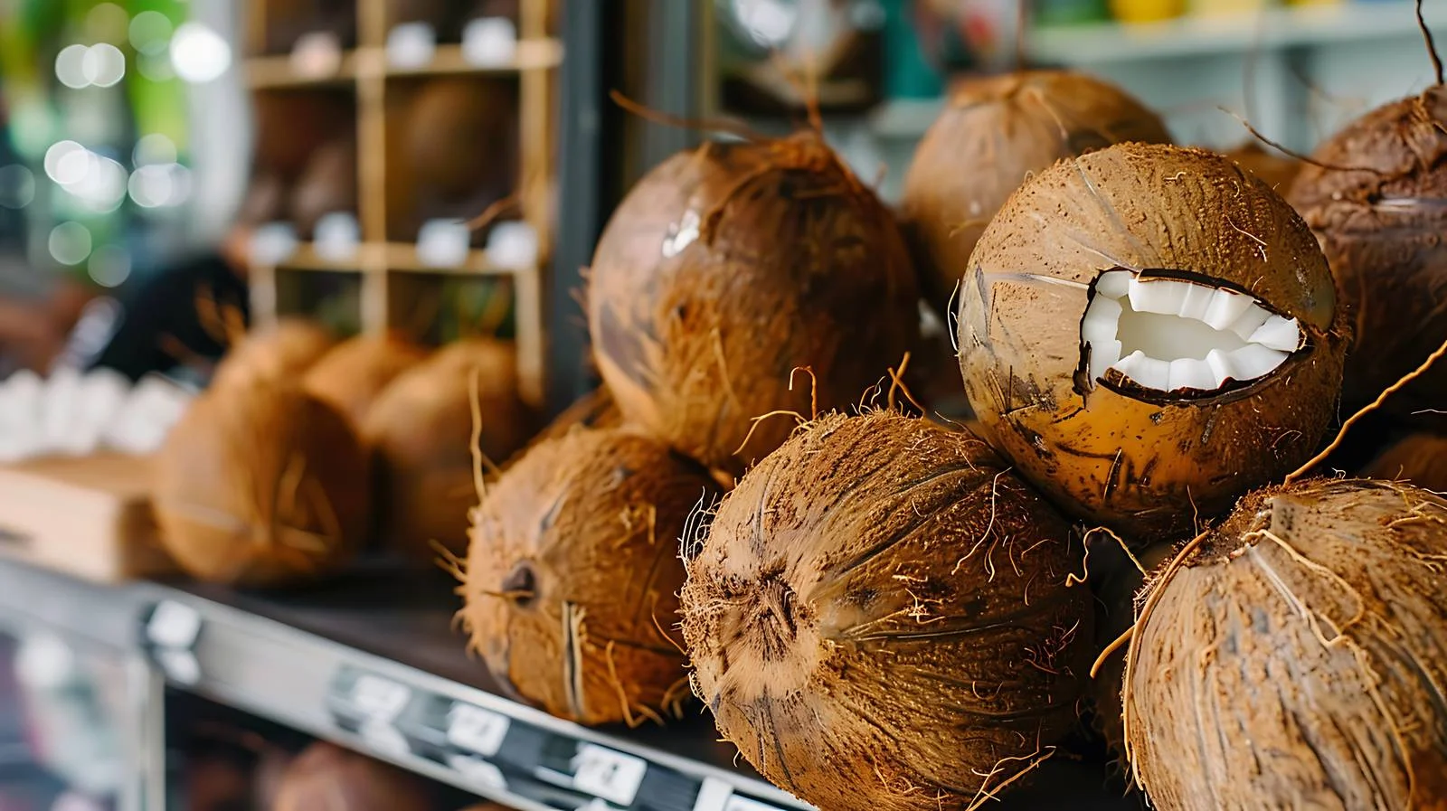 Organic Coconuts Displayed in Store Setting — free download from Dotvec