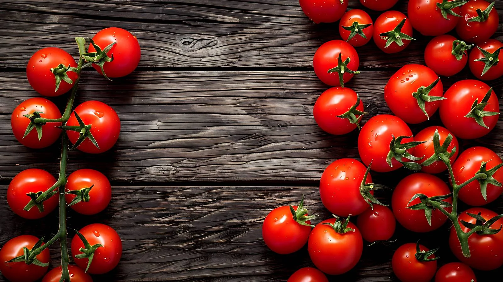 Vibrant fresh tomatoes on dark wood — free download from Dotvec