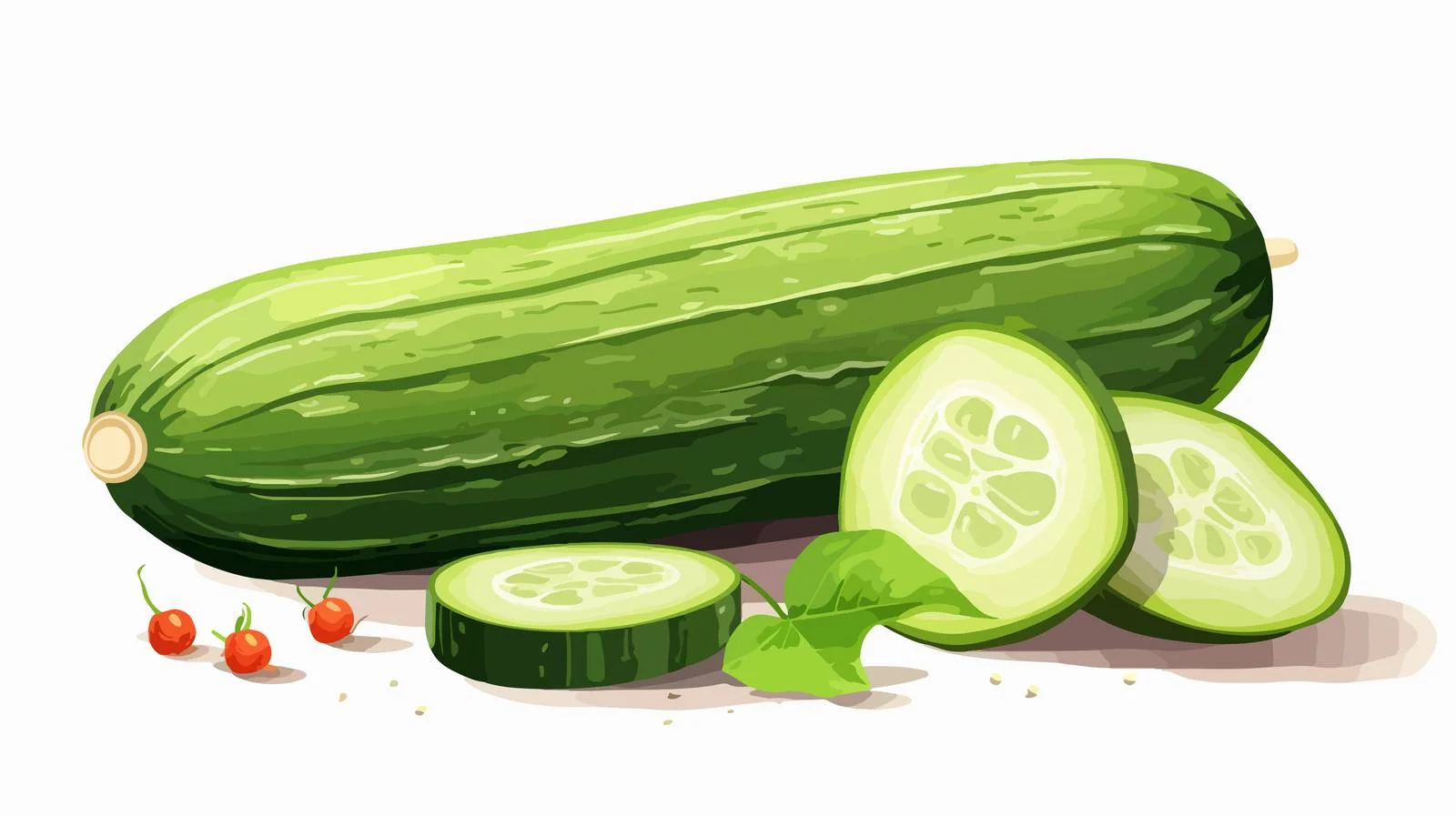 Crunchy whole cucumber and its fresh slice — free download from Dotvec
