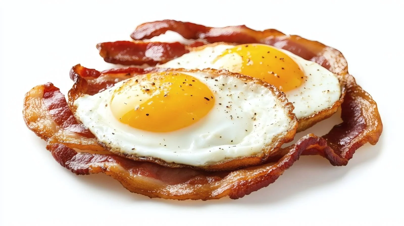 Delicious fried eggs and crispy bacon on white background — free download from Dotvec