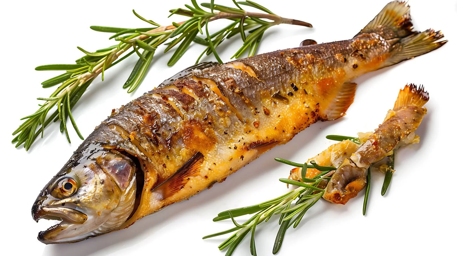 Delicious Fried Trout with Rosemary on White — free download from Dotvec