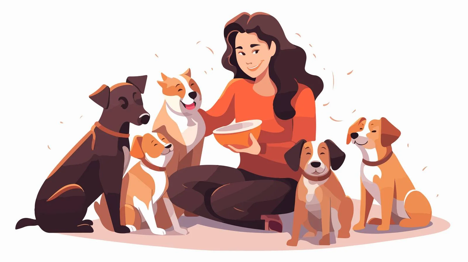 Compassionate woman feeding dogs at shelter – free feed image from Dotvec