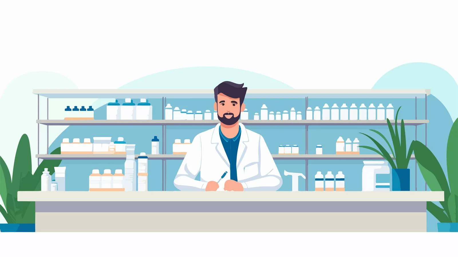 Professional Male Pharmacist at Pharmacy Counter — free download from Dotvec