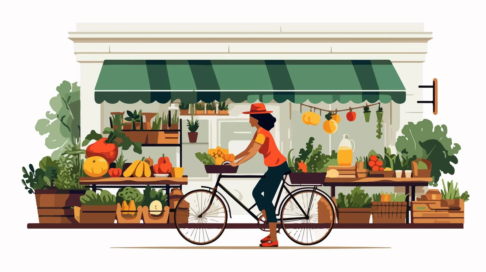 Smiling greengrocer and customer at market stall — free download from Dotvec