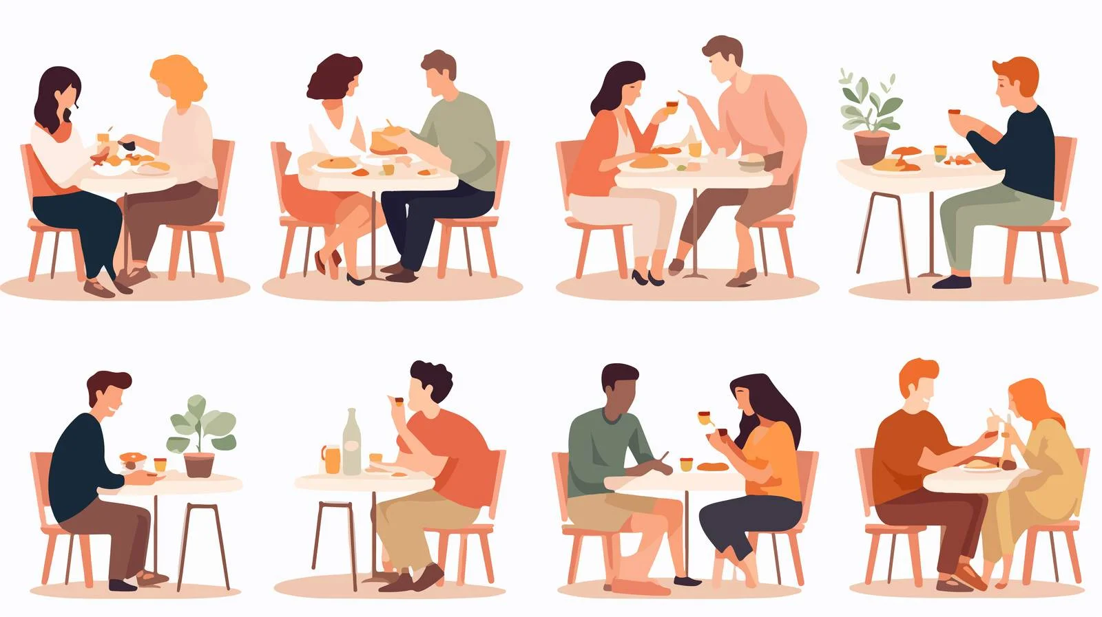 Joyful Friends Dining Together at Tables — free download from Dotvec