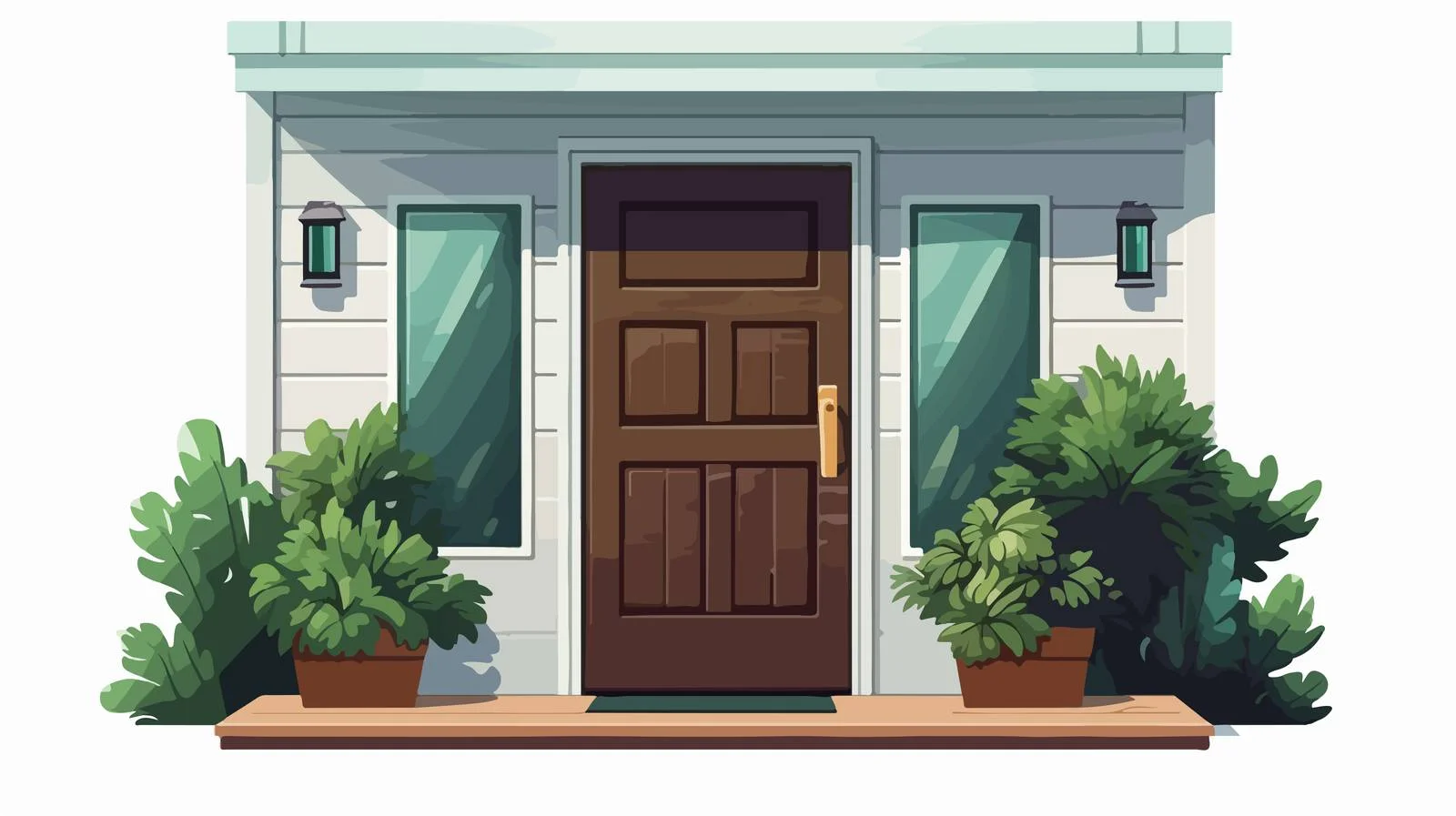 Elegant House Entrance with Mat and Potted Plants — free download from Dotvec