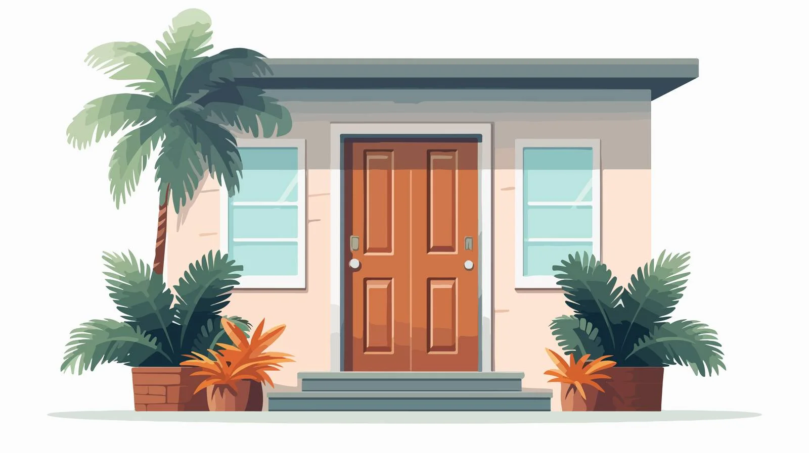 Elegant House Entrance with Potted Plants — free download from Dotvec