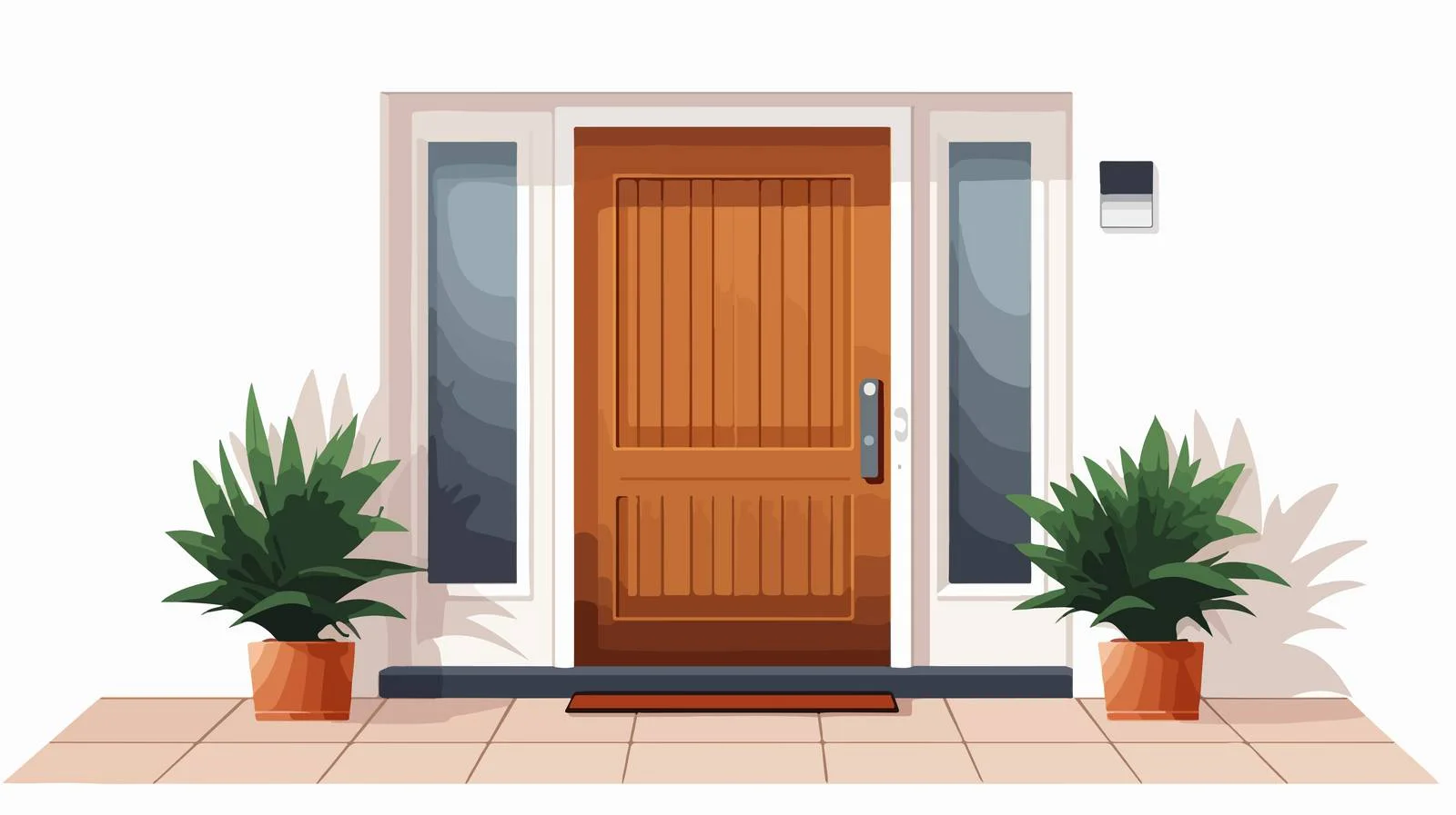Inviting House Entrance with Mat and Potted Plant — free download from Dotvec
