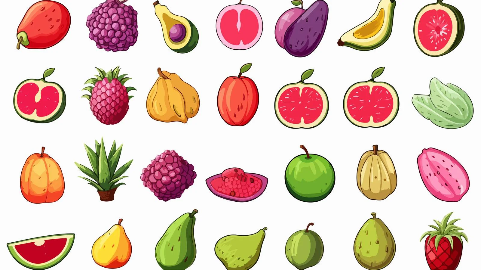 Hand-drawn Tropical Fruit Set on White — free download from Dotvec