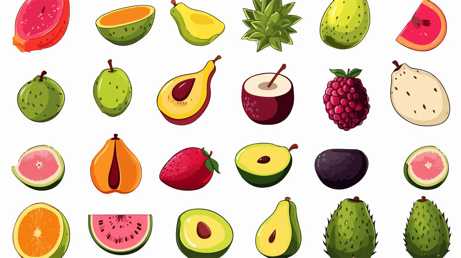 Hand-drawn Tropical Fruit Set on White Background — free download from Dotvec