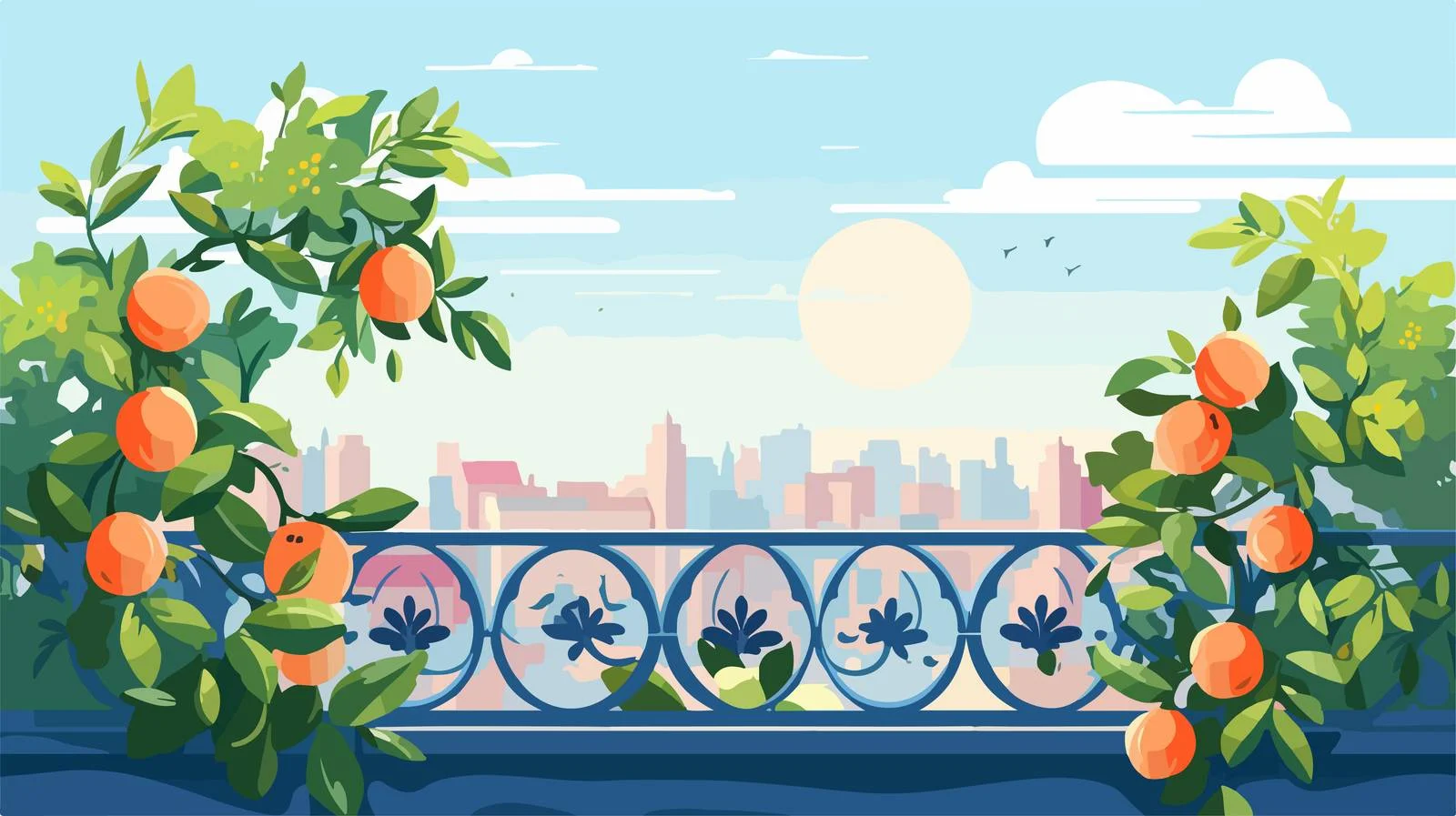 Sunny Summer Day: Fruit Tree Balustrade — free download from Dotvec