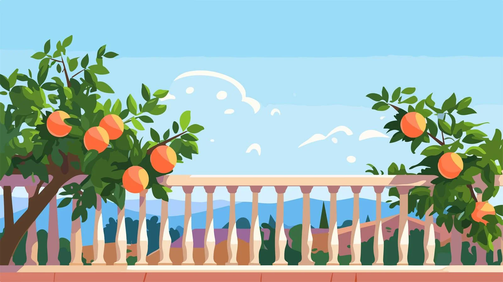 Lush Fruit Tree Behind Balustrade on Sunny Day — free download from Dotvec